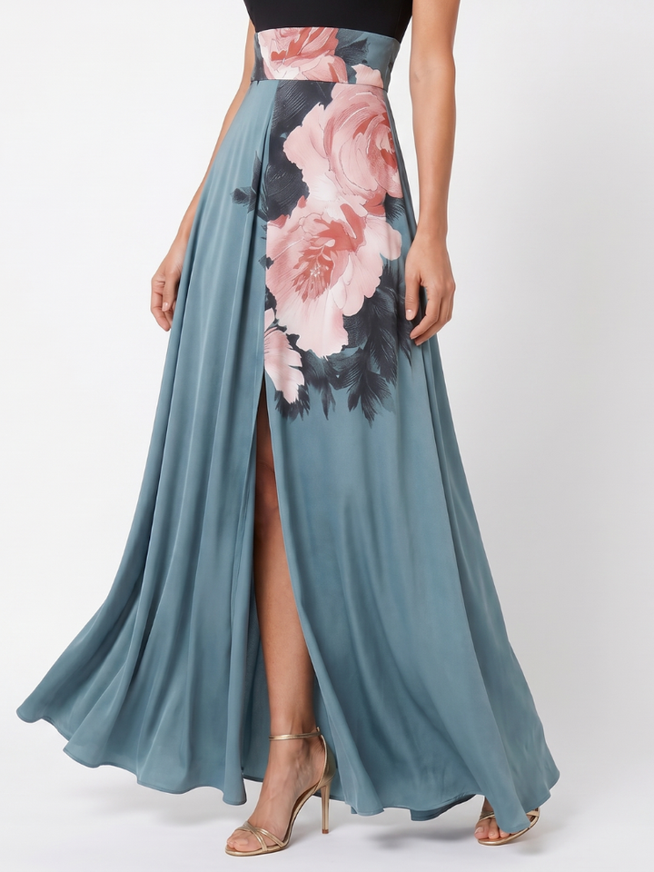 Alessira – Abito maxi halter con stampa floreale