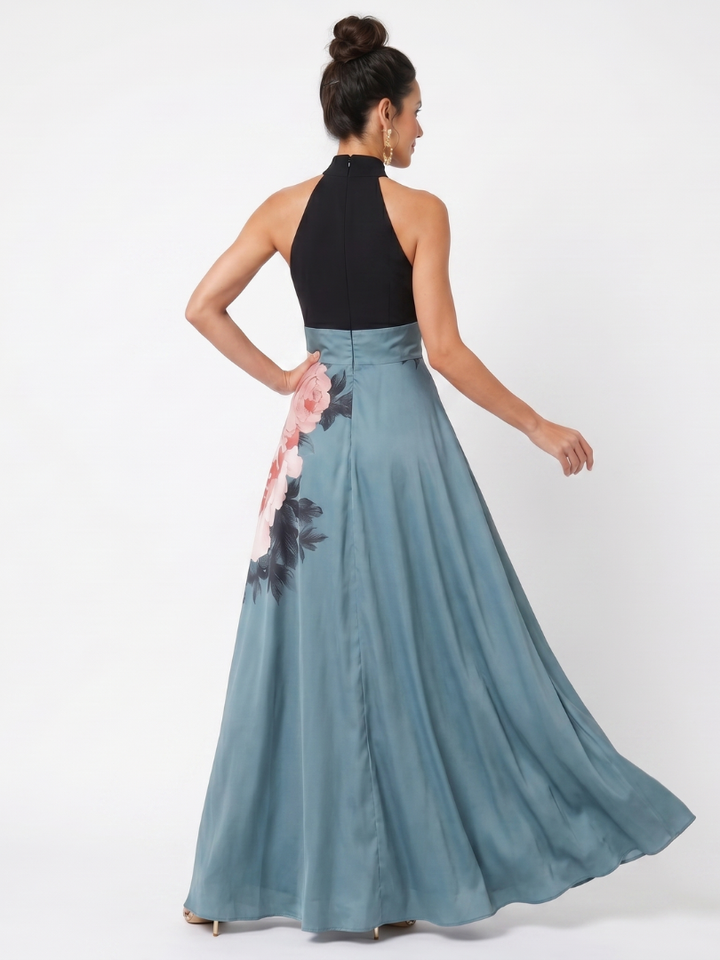 Alessira – Abito maxi halter con stampa floreale