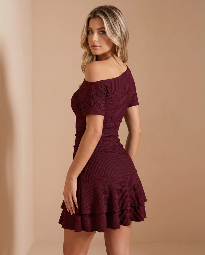 Abito Mini Monospalla con Ruches e Balze