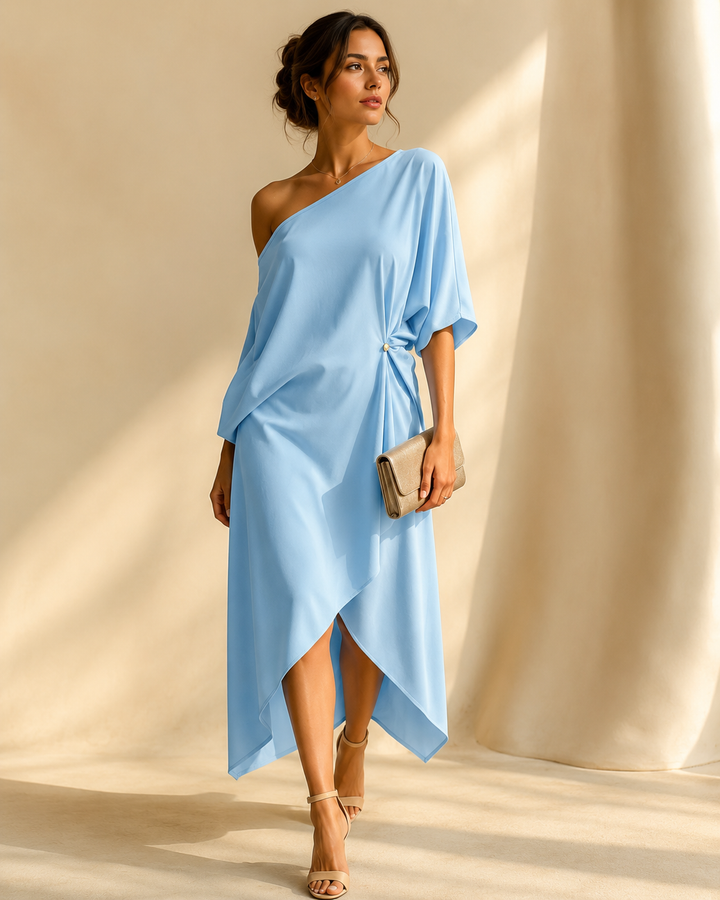 Christina | Abito elegante monospalla con orlo asimmetrico