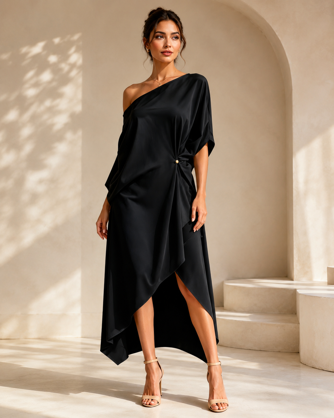 Christina | Abito elegante monospalla con orlo asimmetrico
