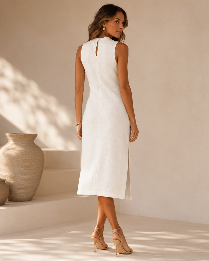 Beau | Elegante Abito Midi con Collo Alto e Spacco