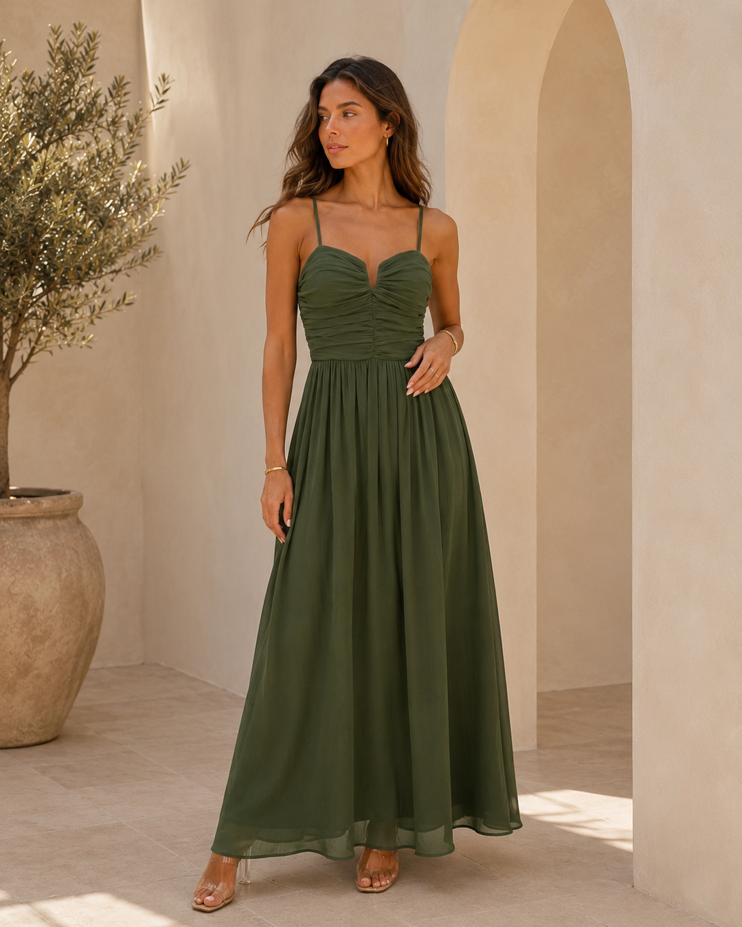 Juliet | Elegante Abito Maxi con Corpetto Arricciato