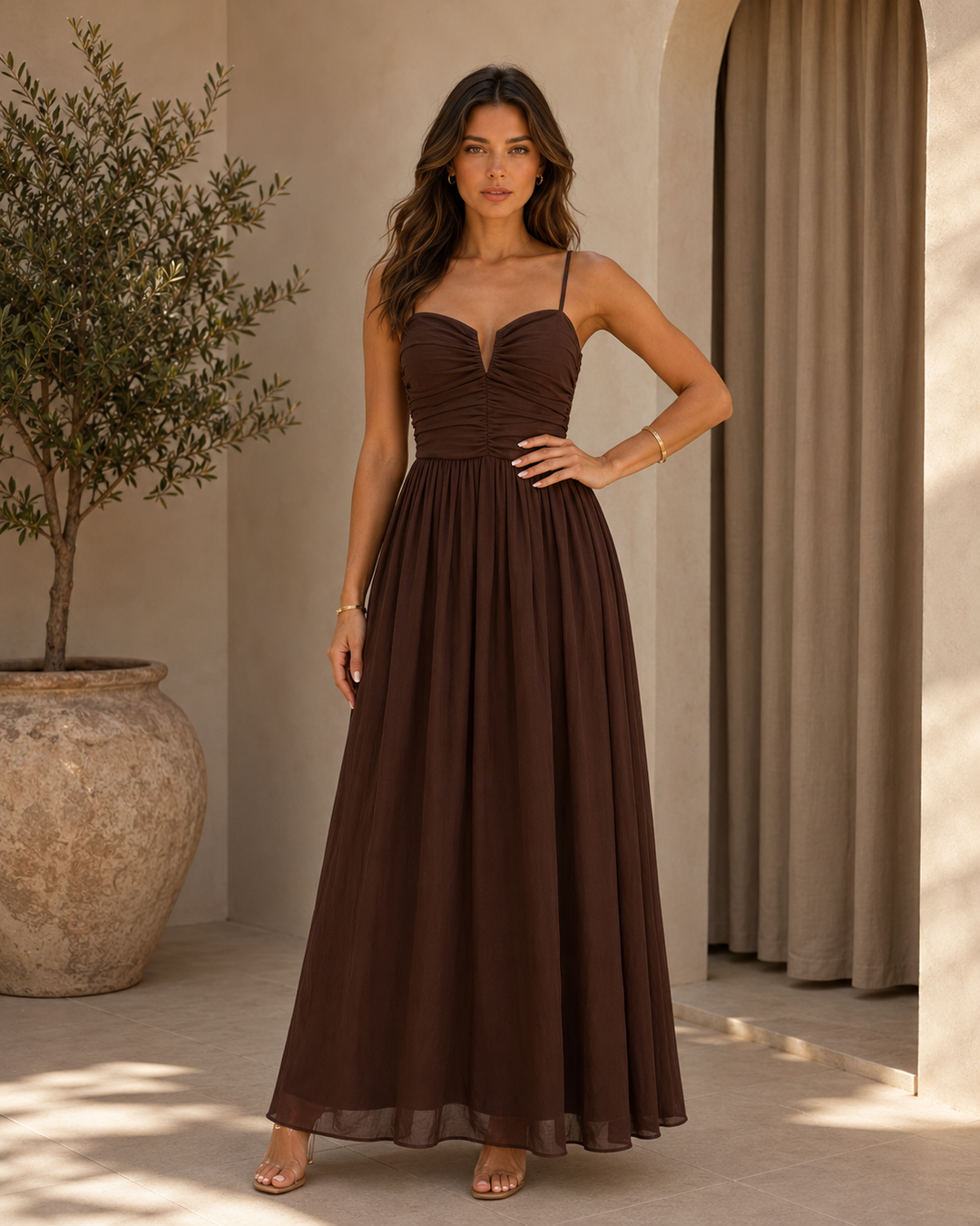 Juliet | Elegante Abito Maxi con Corpetto Arricciato