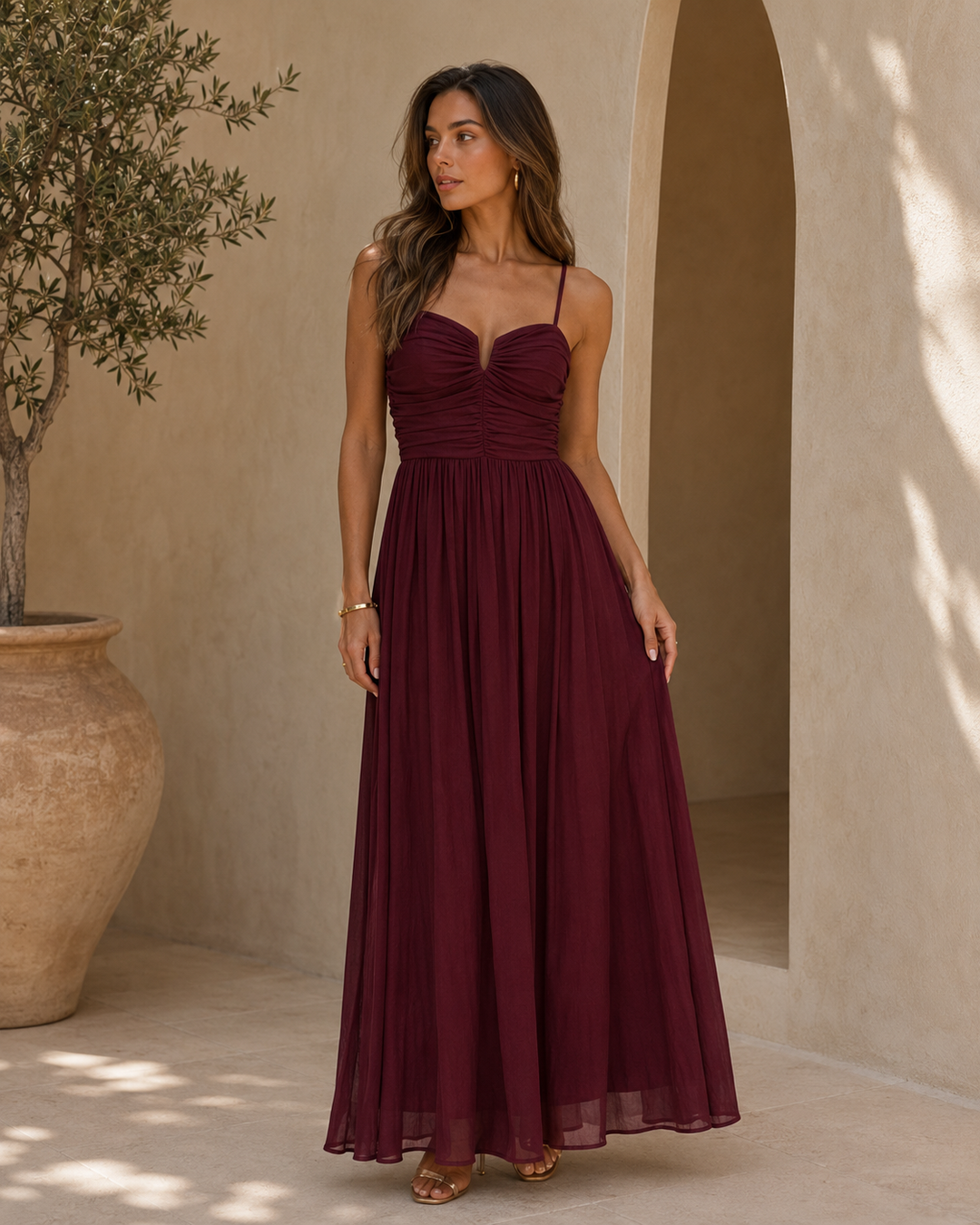 Juliet | Elegante Abito Maxi con Corpetto Arricciato