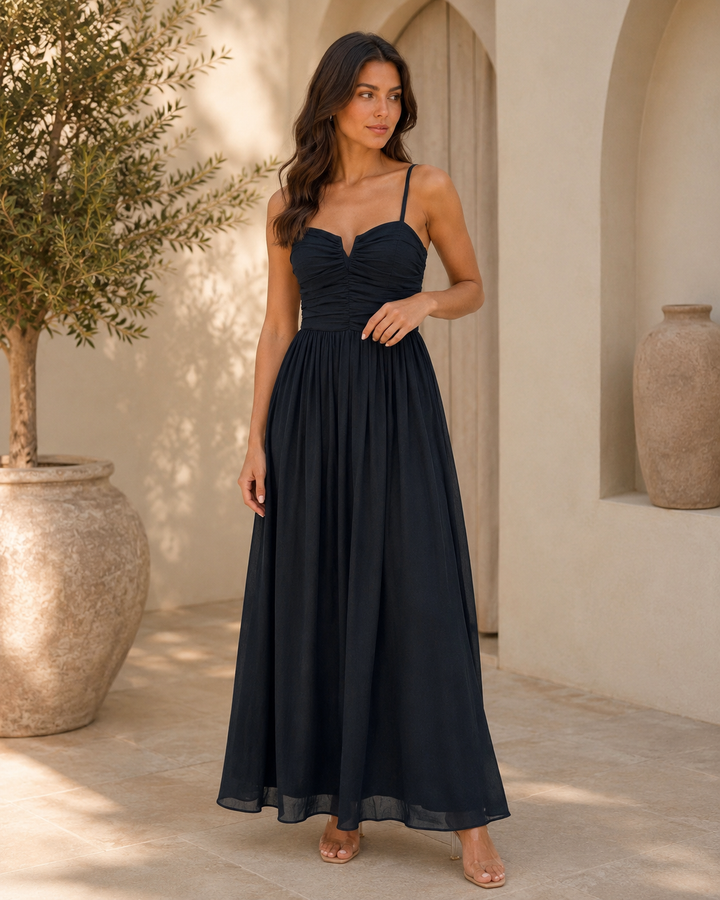 Juliet | Elegante Abito Maxi con Corpetto Arricciato