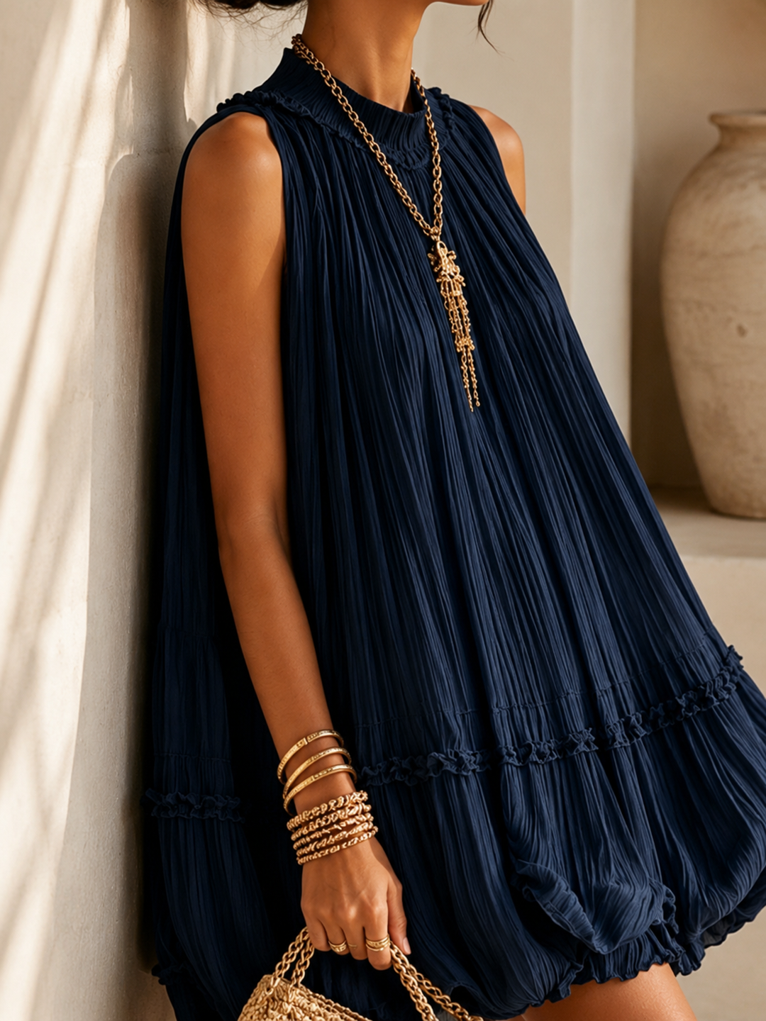 Isabella | Mini Abito in Chiffon Blu Notte