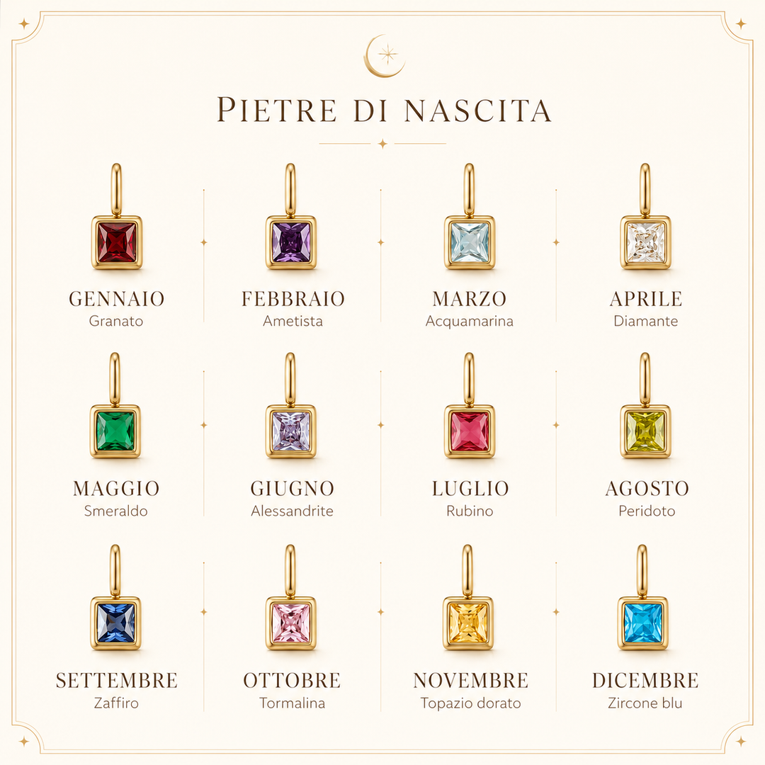 Pietra del Mese | Collana con Ciondolo Quadrato e Pietra di Nascita