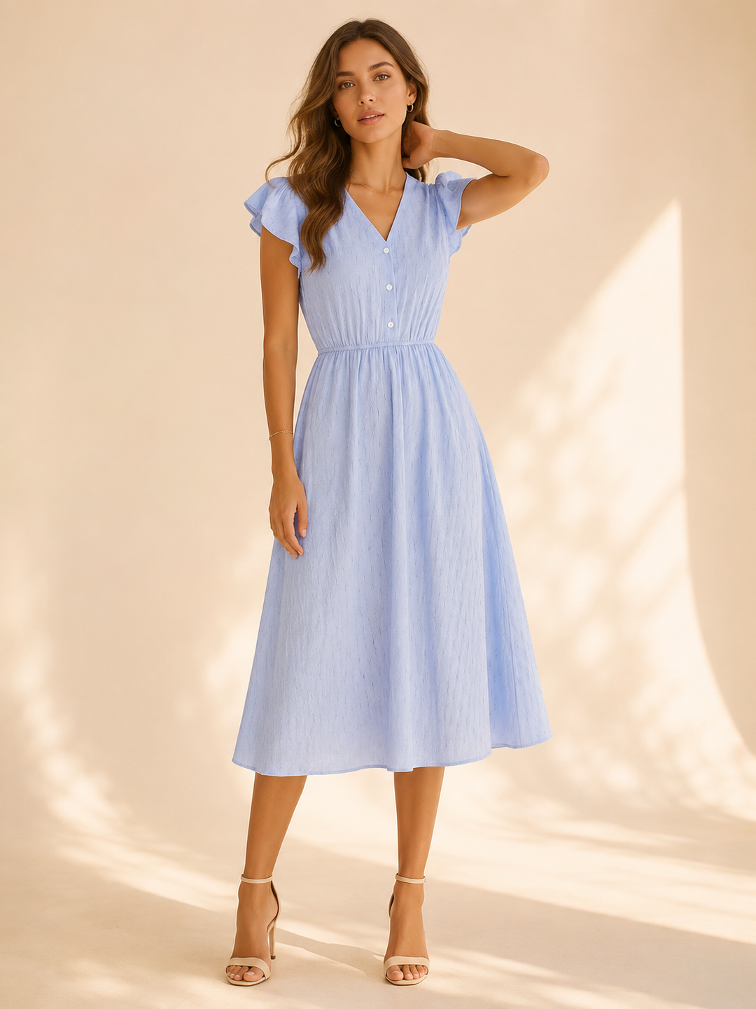 Eliana | Abito Midi Bianco con Scollo a V