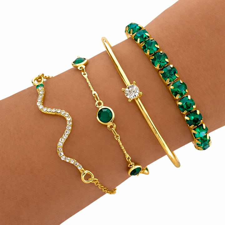 Verdina | Set di bracciali vintage verdi con cristalli