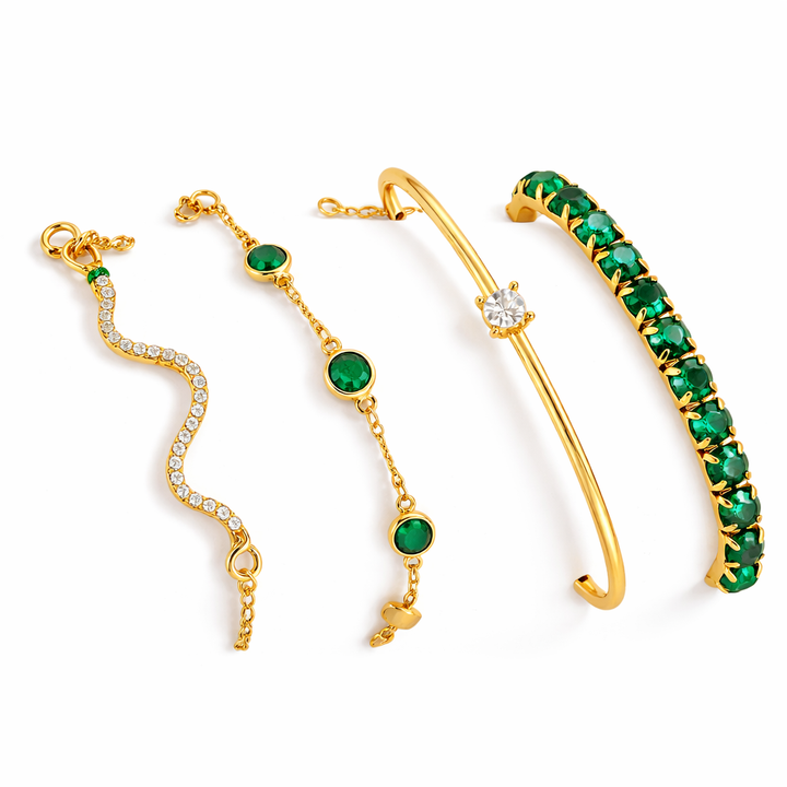 Verdina | Set di bracciali vintage verdi con cristalli