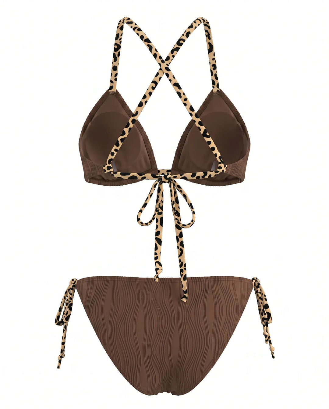 Bikini Halter Marrone con Bordi Leopardati e Laccetti