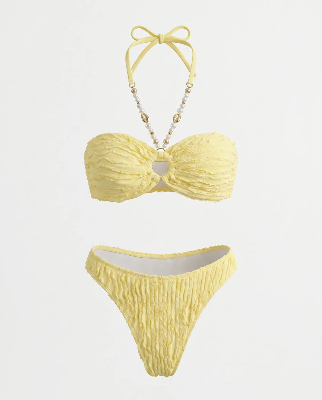 Bikini Halter Giallo Texturizzato con Catena