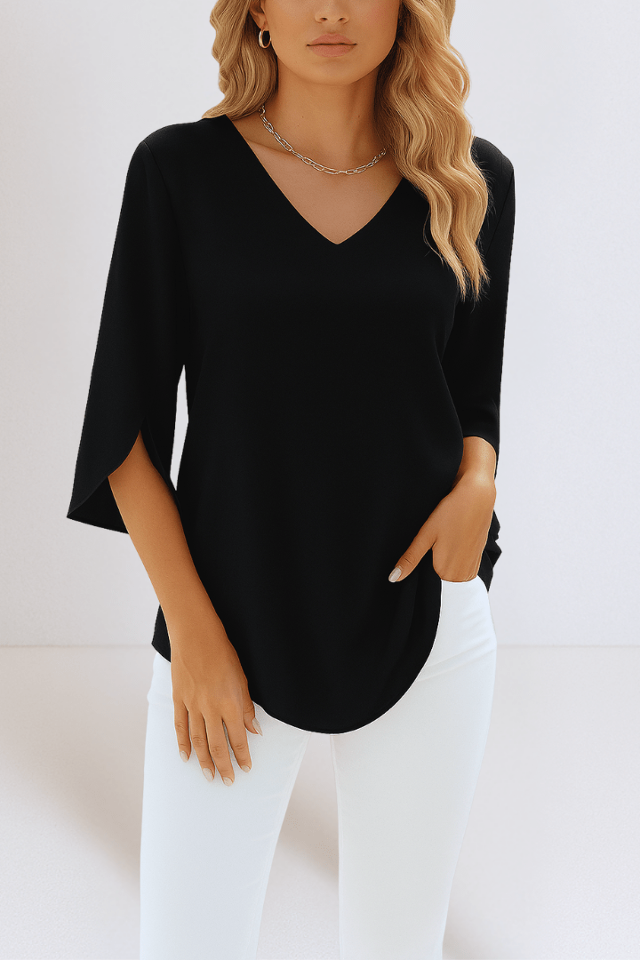 Azzurra – Top elegante con scollo a V e maniche aperte