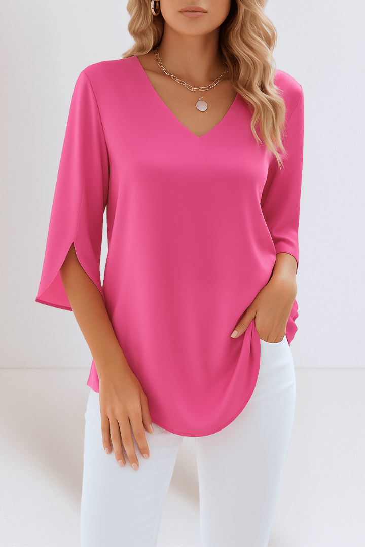 Azzurra – Top elegante con scollo a V e maniche aperte