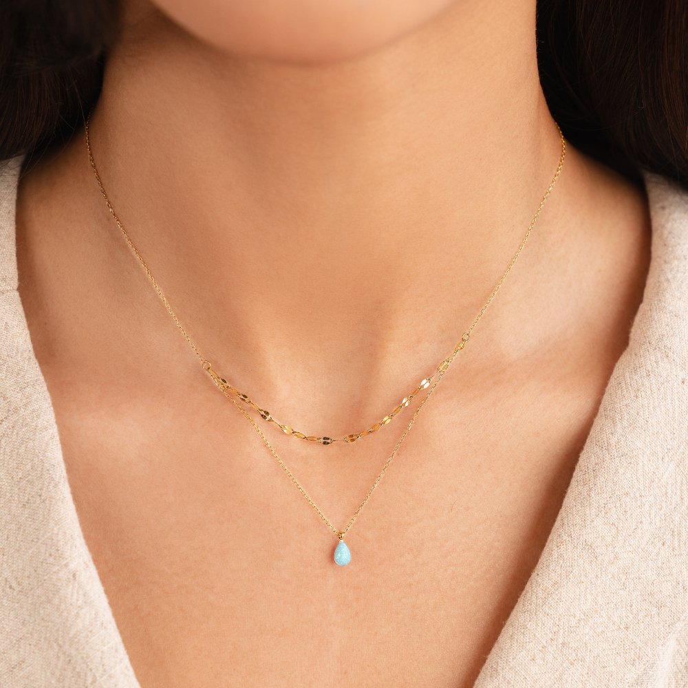 Opalia | Collana a strati con goccia di opale blu