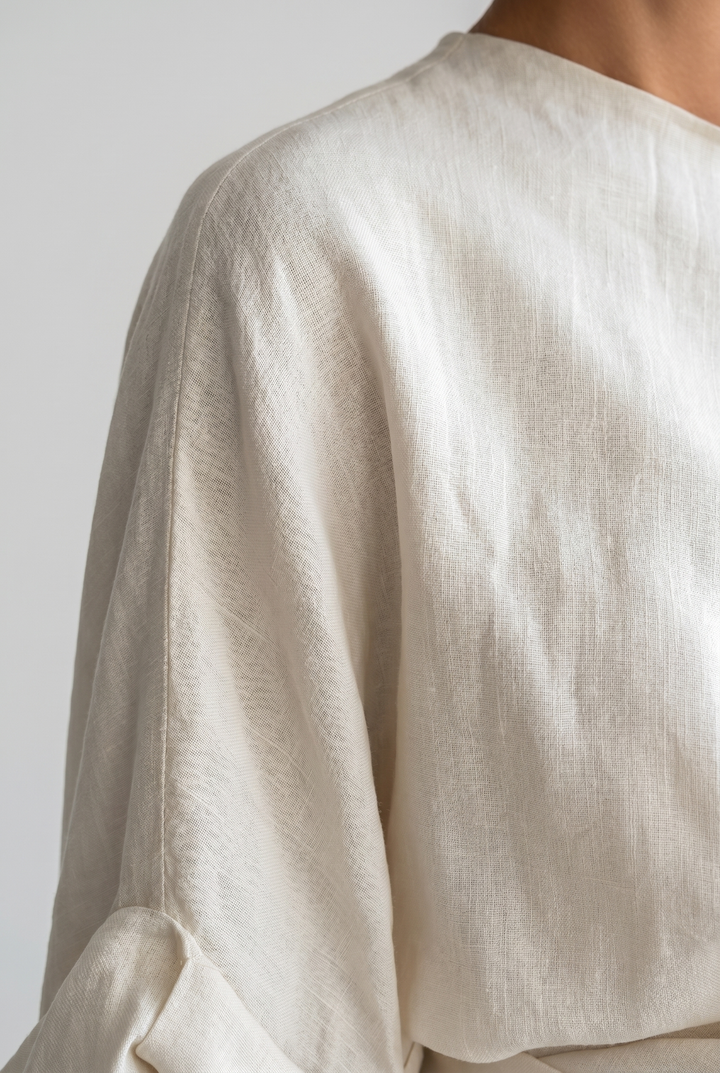 Allegra – Completo monospalla donna con pantalone harem in crema