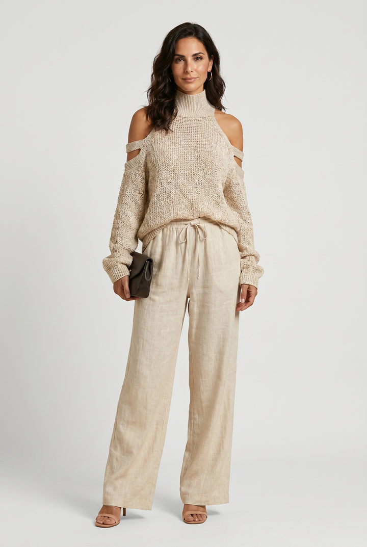 Daniela – Maglione donna oversize con spalle cut-out e collo alto