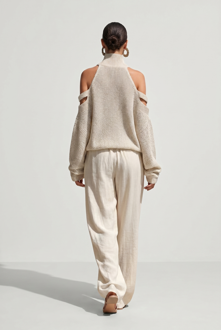 Daniela – Maglione donna oversize con spalle cut-out e collo alto