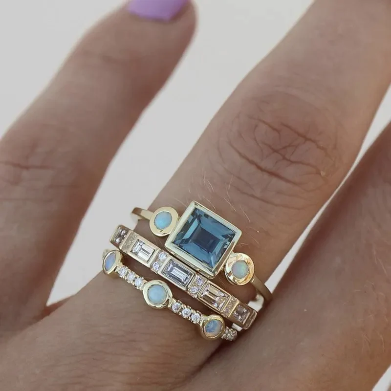 Marina | Set di anelli in cristallo vintage blu