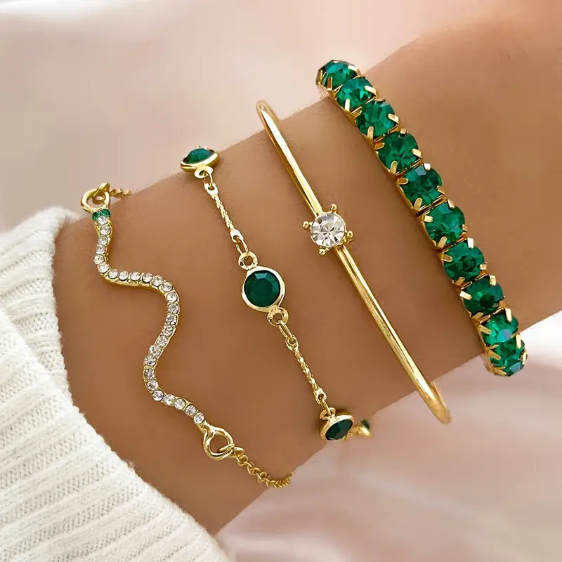 Verdina | Set di bracciali vintage verdi con cristalli