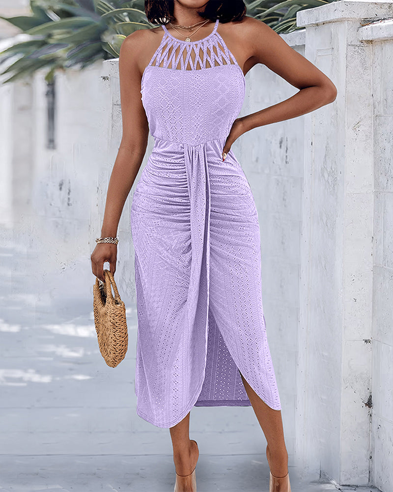 Abito in Maglia con Allacciatura Halter e Incrocio Frontale