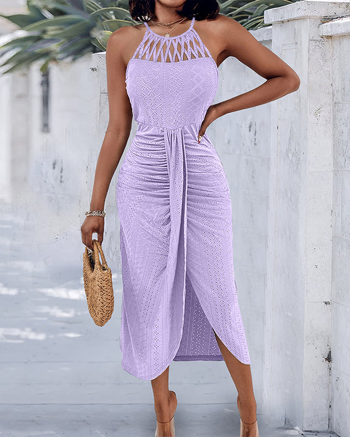 Abito in Maglia con Allacciatura Halter e Incrocio Frontale